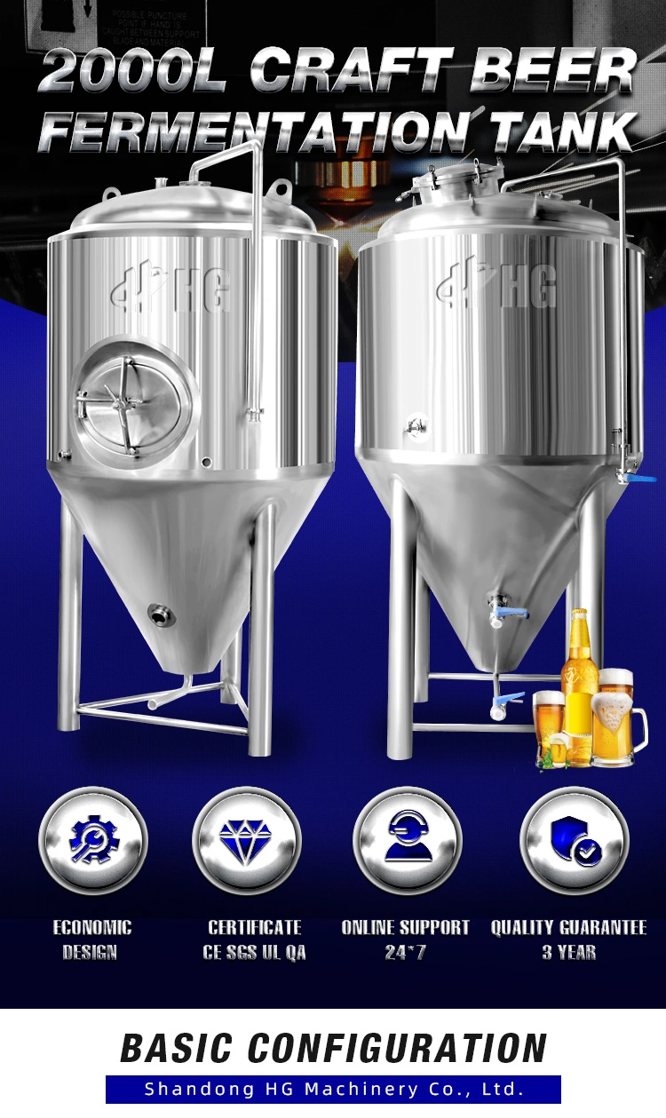 Stainless Steel 500L 1000L 2000L Conical Beer Fermentation Tank Jacketed Beer Fermenter Beer Brewing Fermenting Equipment