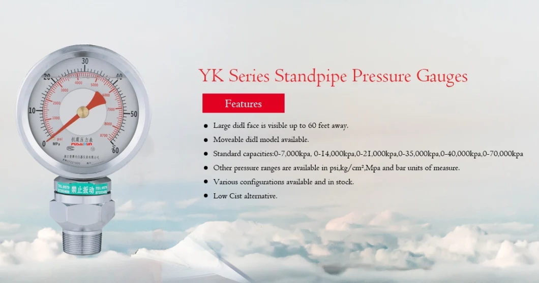 Yk-150/Yk-150f/Yk-150y/Yk-100u Pressure Gauge, Vibration Proof Yk-150f 0-60MPa for Mud Pump, Standpipe and Drilling Use Oteco Model 7 Pressure Gauge